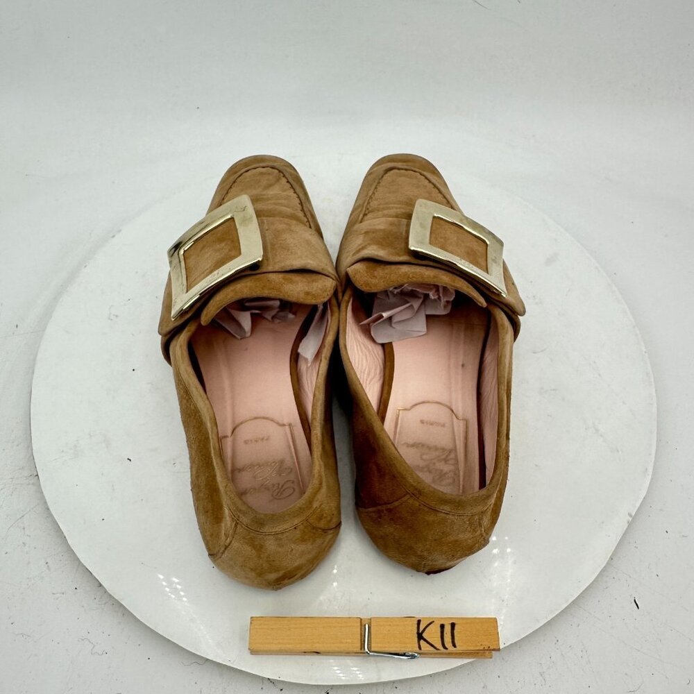 Roger Vivier Women Size EU 36 US 6 Brown Suede Gold Big Buckle Loafer Shoes - Picture 6 of 9